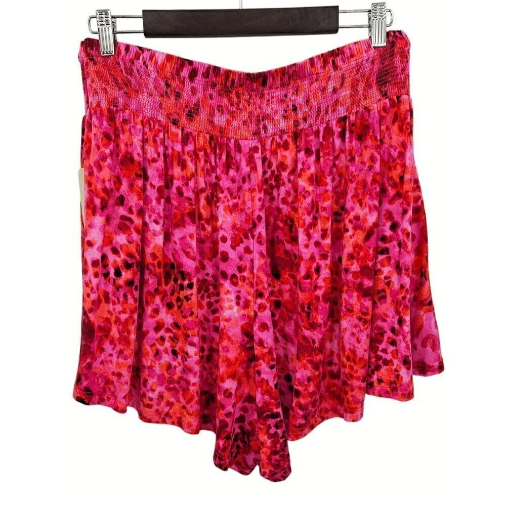 Terra & Sky Womens Shorts Plus Size 3X Pockets Smocked Waist Cheetah Pink NEW - Picture 3 of 8